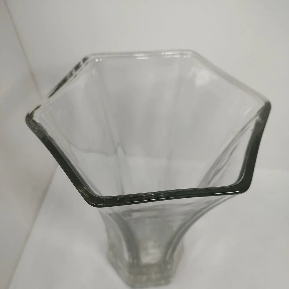 VTG HOOSIER 4041 Glass Vase Heavy 6 Side Hexagon Clear Vase Tall 10+ inch L22112
